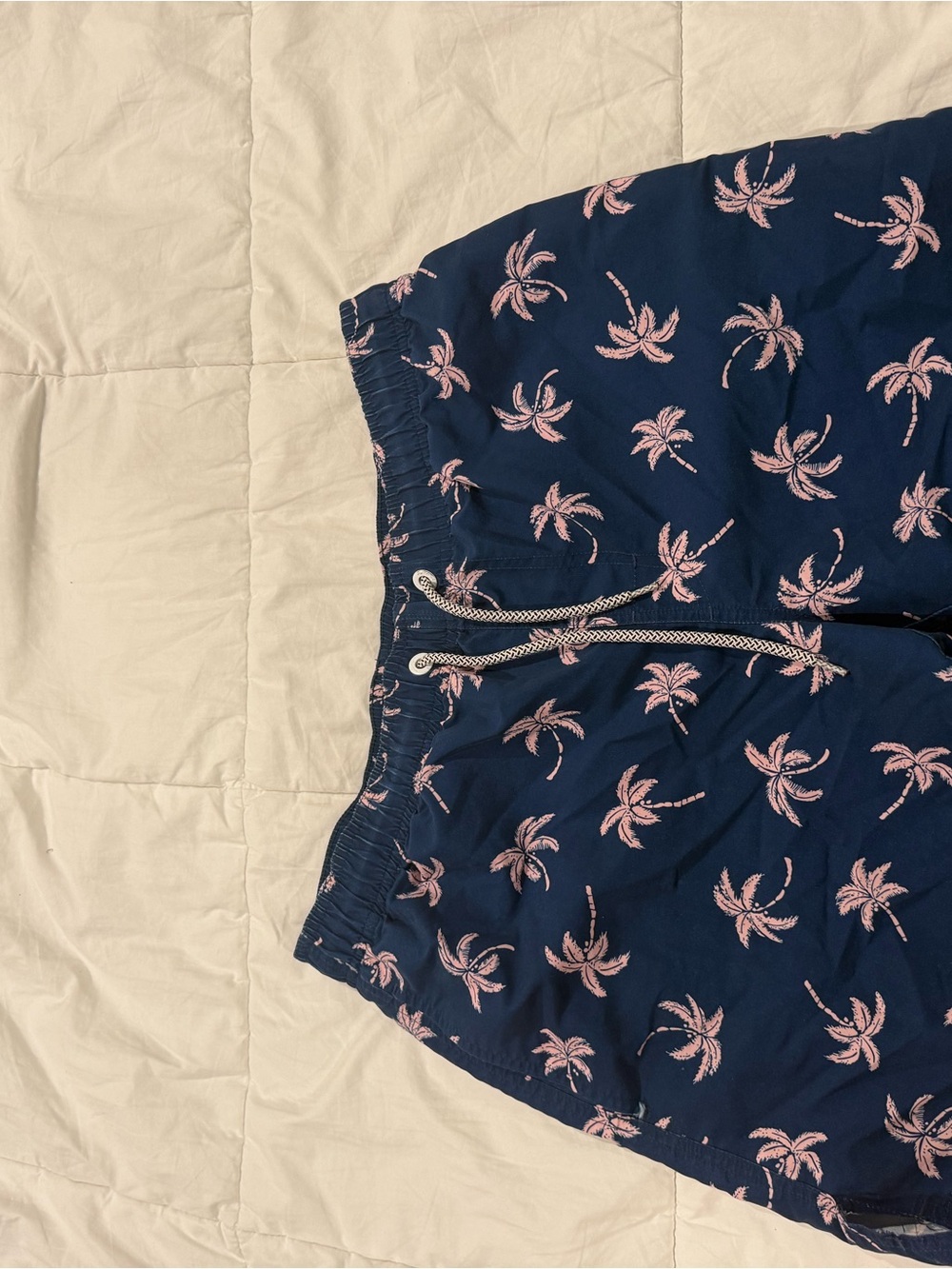 Men's Navy Swim Trunks with Pink Palm Print - Picture 1 of 1